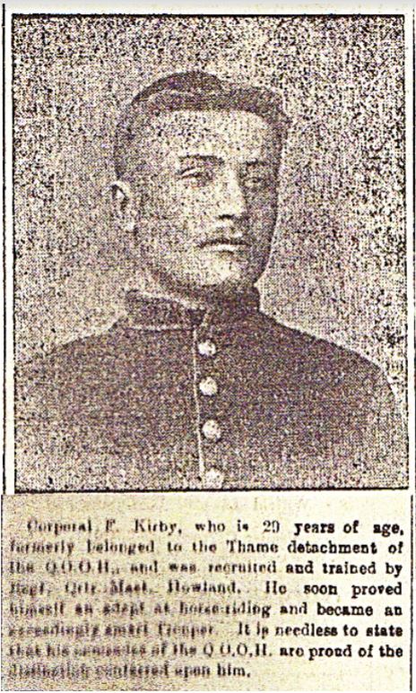 A grainy photograph of Cpl. Frank Kirby following his award of the Victoria Cross, as printed in a local newspaper.