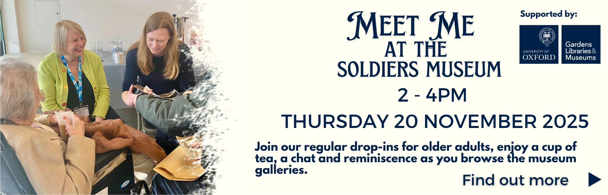 Meet Me at the Museum - older people's drop in Thursday 20 November 2-4pm. Click to find out more