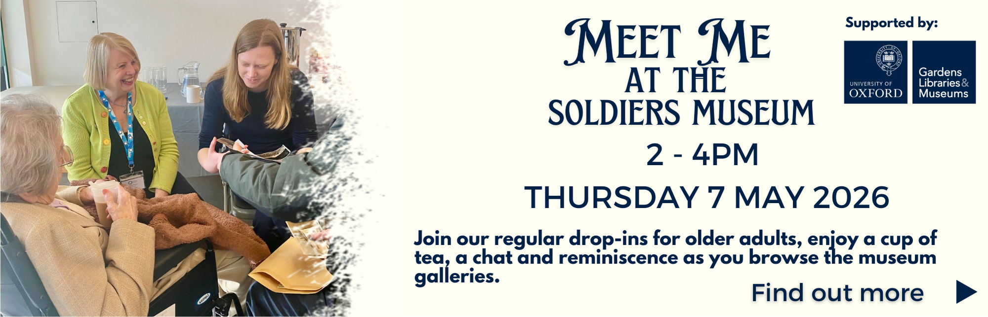 Meet Me at the Museum - older people's drop in Thursday 7 May, 2-4pm. Click to find out more