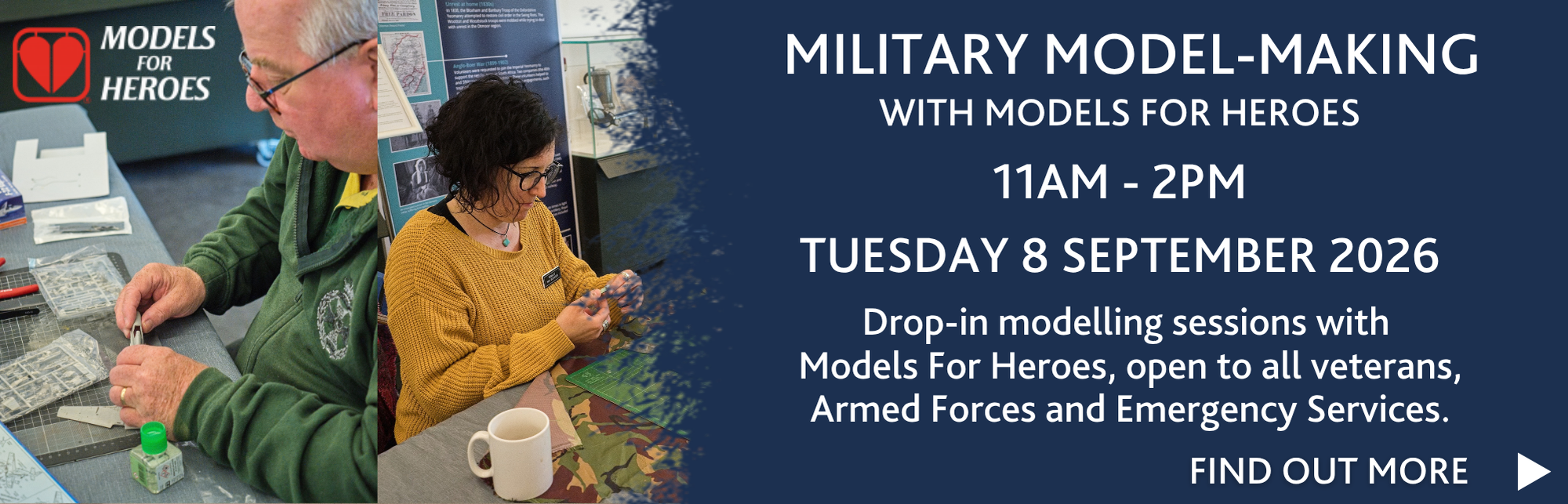 Veterans Military modelling hobby session 11am - 2pm, Tues 8 September 2026