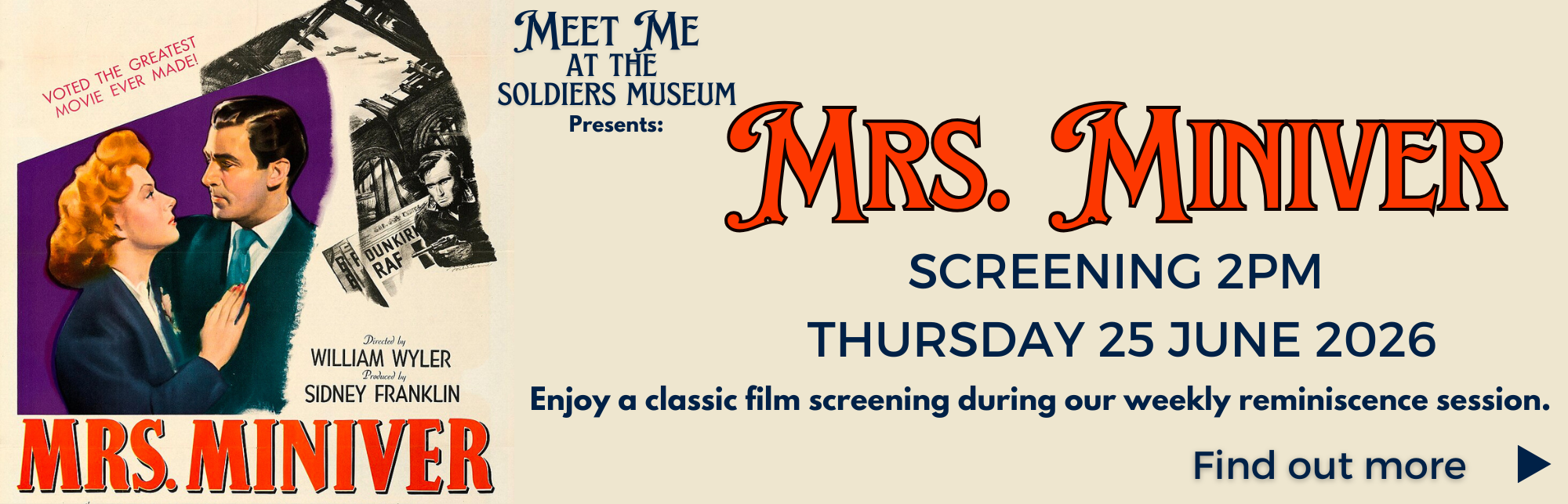 Meet Me at the Museum - free screening of Mrs Miniver 2pm, Thursday 25 June 2026