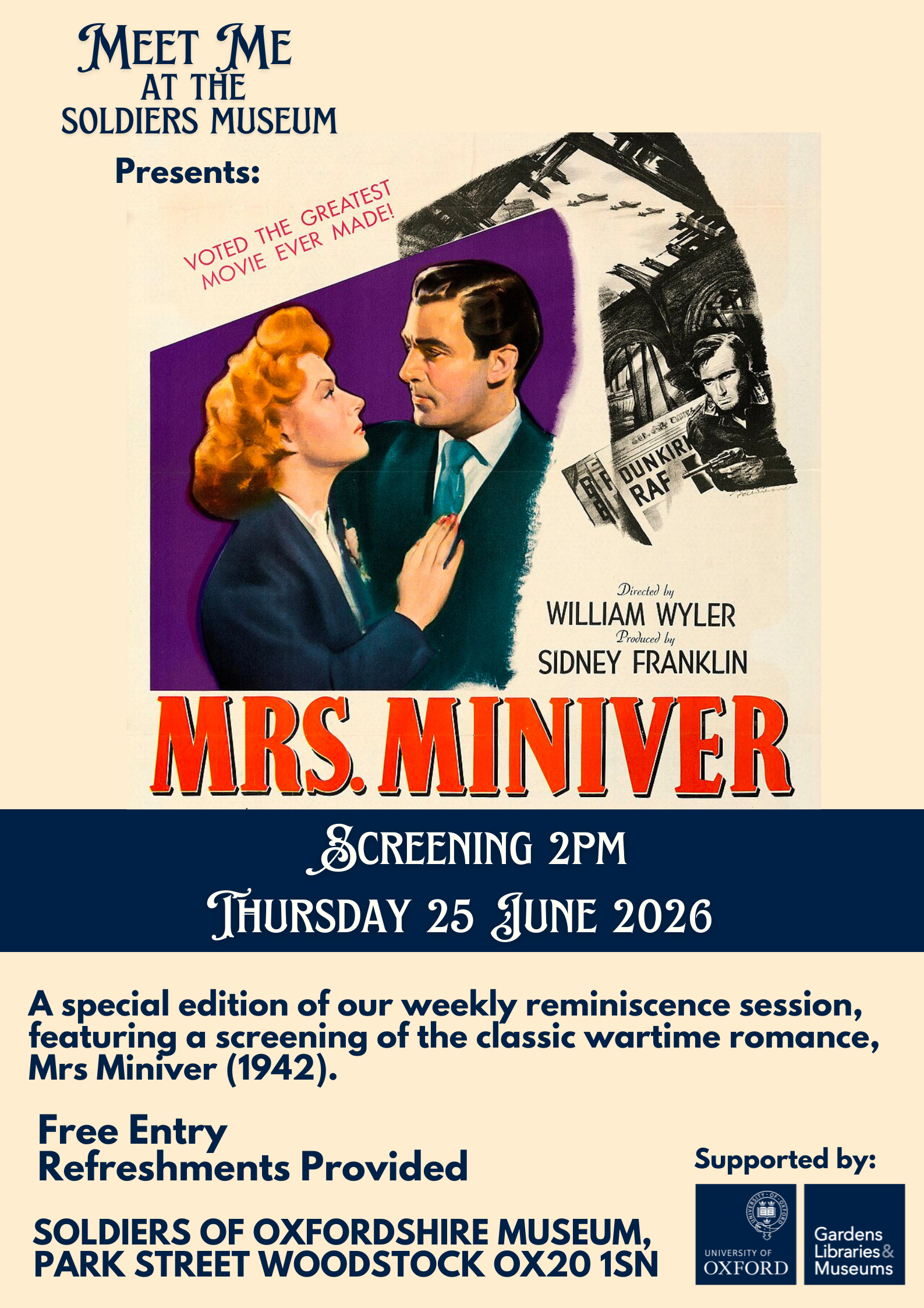 Meet Me at the Soldiers Museum | 2pm – 4pm | Thursday 25 June 2026