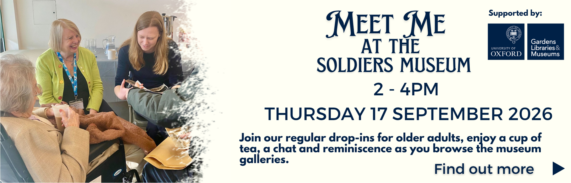 Meet Me at the Museum - older people's drop in Thursday 17 September, 2-4pm. Click to find out more