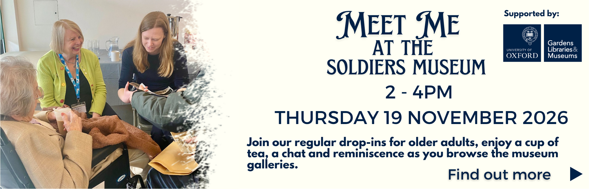 Meet Me at the Museum - older people's drop in Thursday 19 November, 2-4pm. Click to find out more