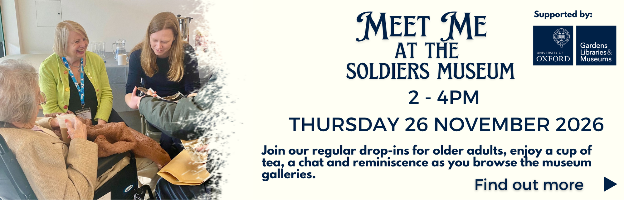 Meet Me at the Museum - older people's drop in Thursday 26 November, 2-4pm. Click to find out more